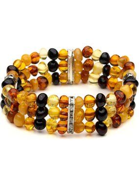 Polished Baltic Amber Baroque Triple Stretch Bracelet - Natural Healing Jewelry